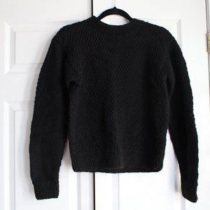 NWOT Hand Made Textured Crew Neck Sweater Black Wool Size S Tsuyumi